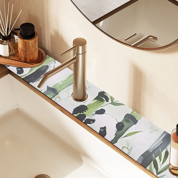 Bamboo Pandas Sink Splash Guard Faucet 30x5.4in Drying Mat Drying Mat Absorbent Pad for Bathroom Kitchen 1PCS