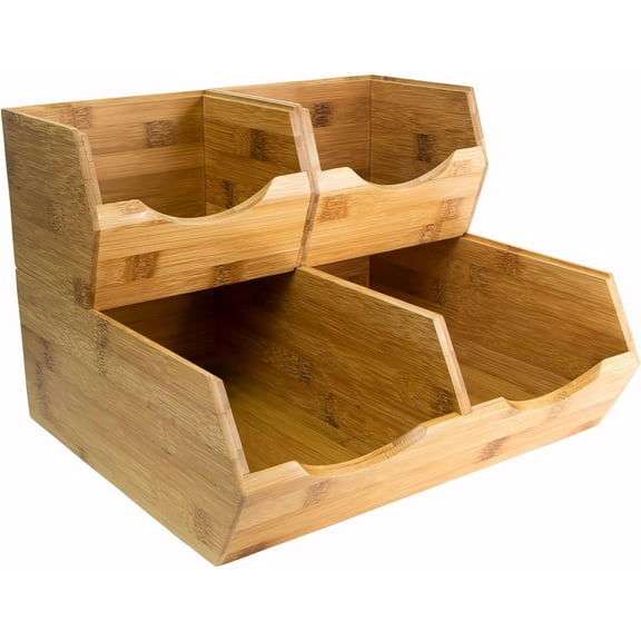 Bamboo Pantry Storage Bins - Stackable Baskets , Potato and Onion Storage, Wood Storage Bins for Pantry Baskets Organization and Storage, Set 3 Pieces