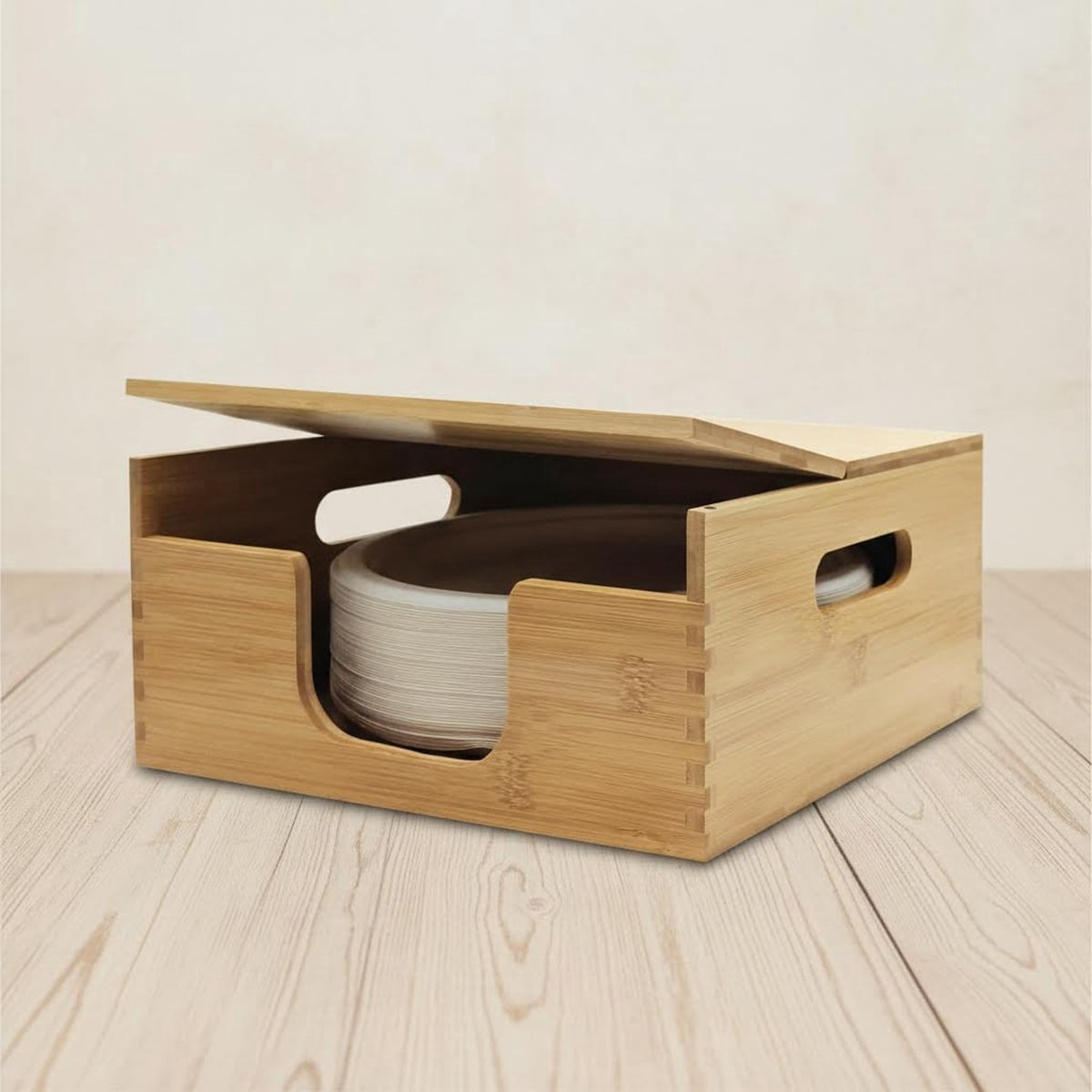 Bamboo Paper Plate Storage, Paper Plate Holders and Dispenser for ...