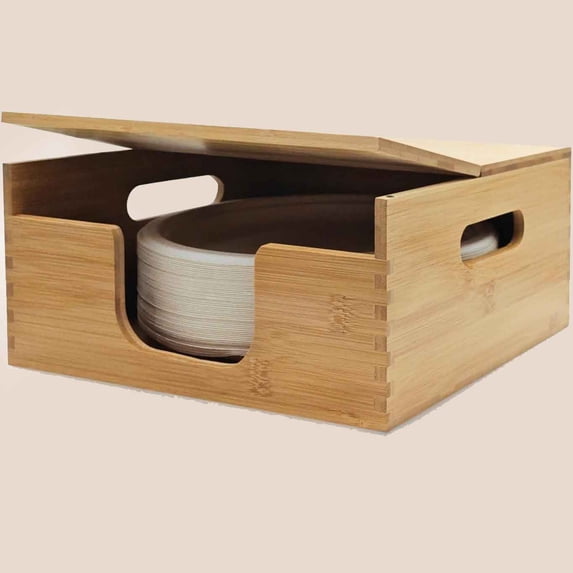 Bamboo Paper Plate Storage, Paper Plate Holders and Dispenser for ...