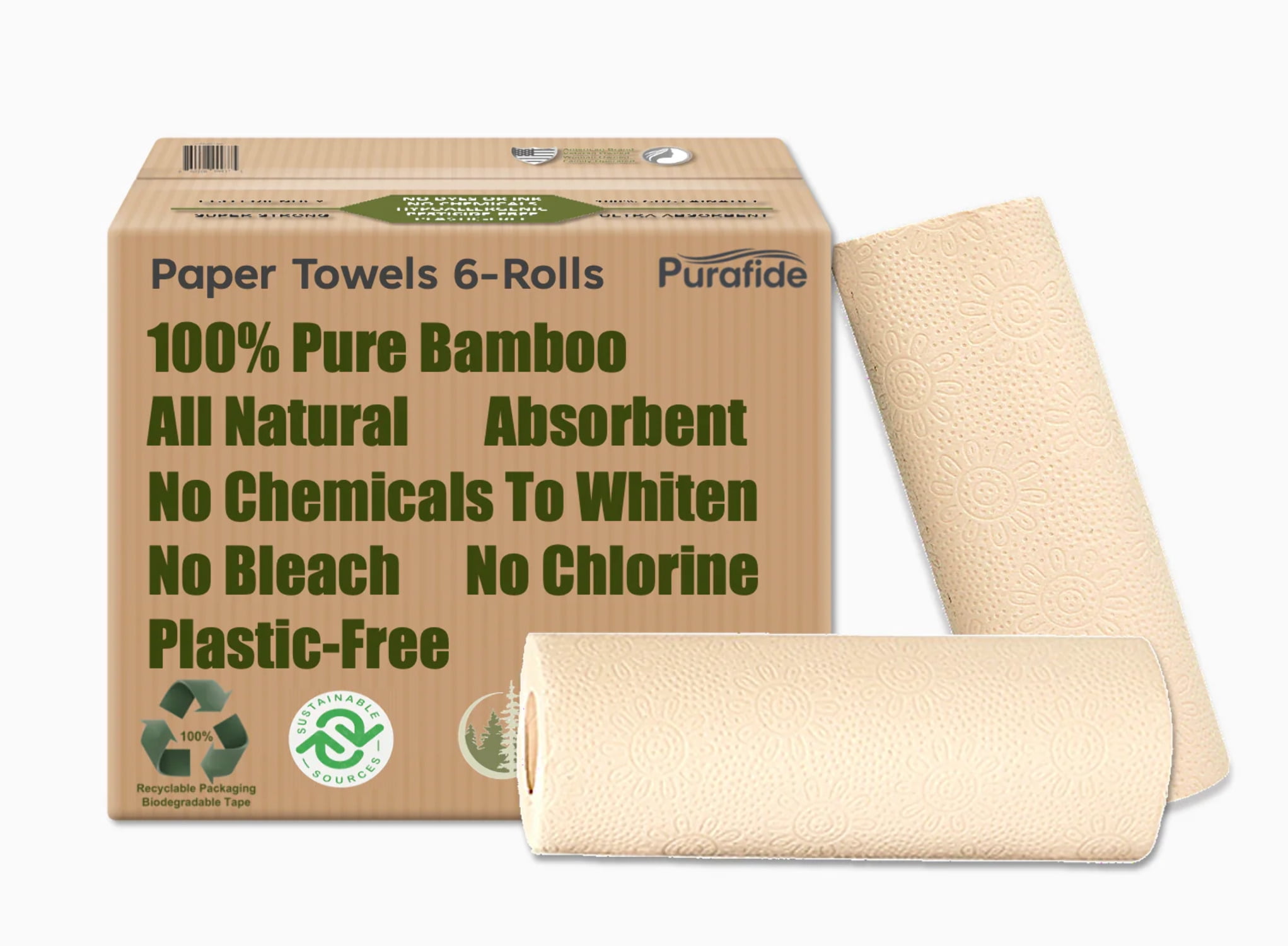 Bamboo Paper Towel Rolls, 100 Pure, AllNatural, TreeFree, and Chem Free Paper, Extra Thick 2
