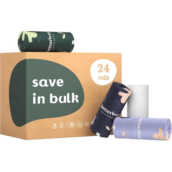 Bamboo Paper Towels - 24 Rolls, 2 Ply - Plastic Free, Disposable Kitchen Paper Towels - Select Size, Tree Free, Compostable, Strong & Absorbent