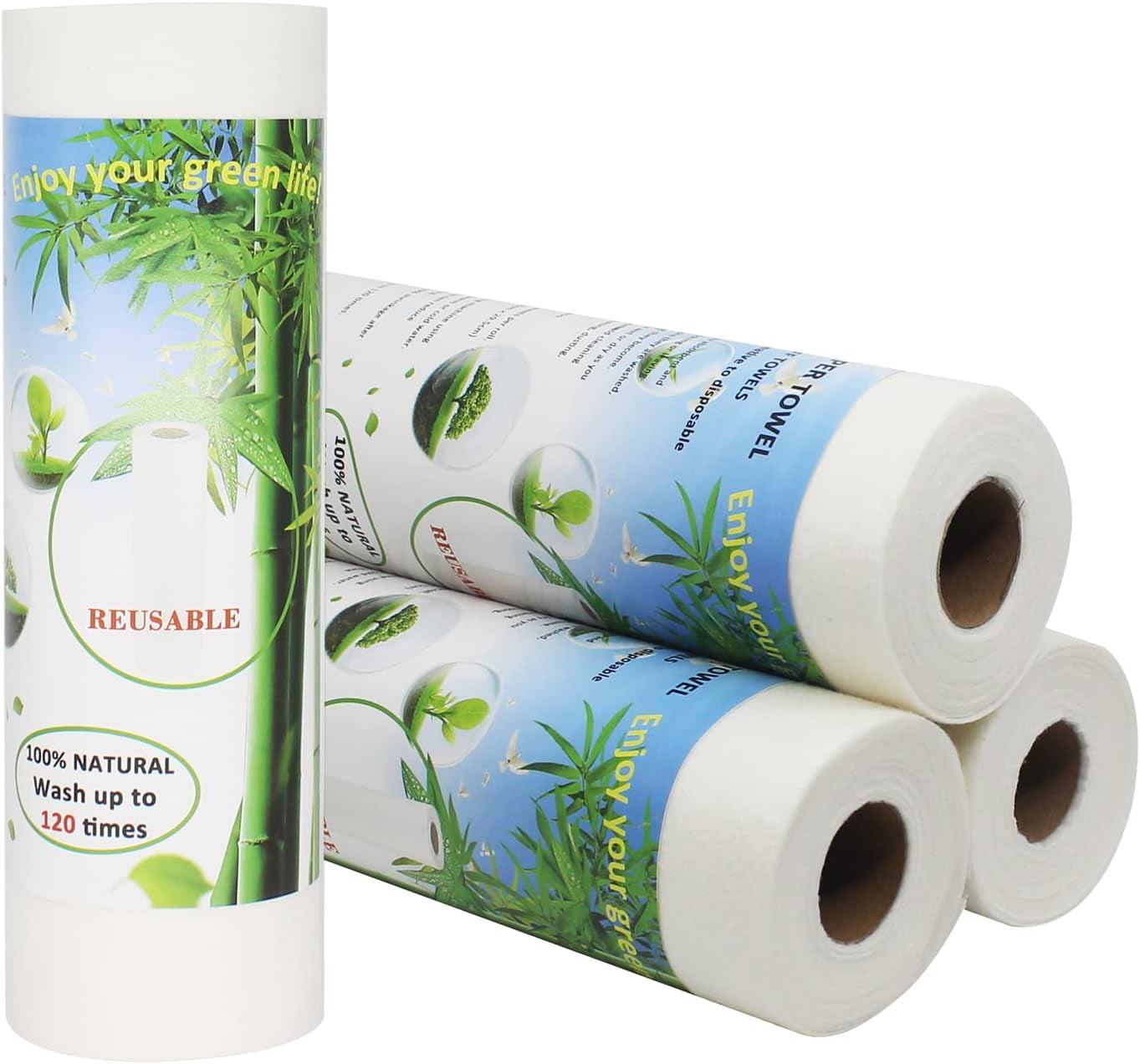 Bamboo Paper Towels Replacement 4 Rolls 80 Sheets Heavy Duty Machine Washable Reusable for Kitchen and Daily Use(11x12”, Rolls)