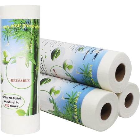 Bamboo Paper Towels Replacement 4 Rolls 80 Sheets Heavy Duty Machine Washable Reusable for Kitchen and Daily Use(11x12”, Rolls)