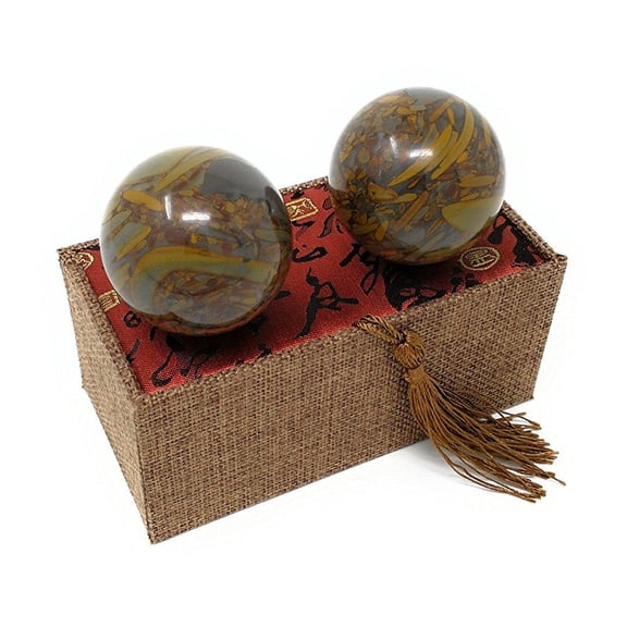 bamboo pattern cyan nuwa marble stone chinese healthy exercise massage baoding balls
