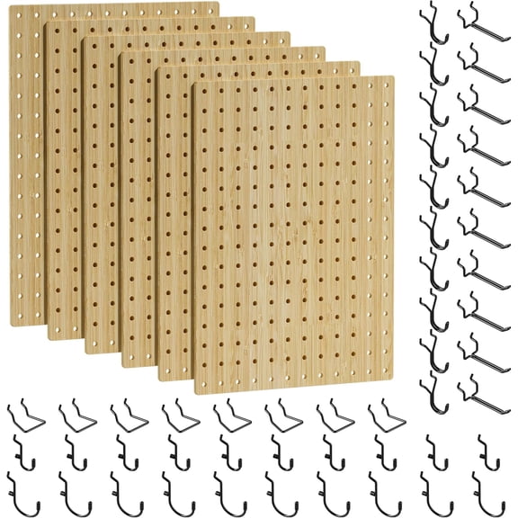 Bamboo Peg Board, Eco-Friendly Pegboard Organizer Set with 35 Hooks – Wall Mounted Storage Rack for Kitchen, Tools, Crafts, Garage & Office – Pegboards System for Home Organization