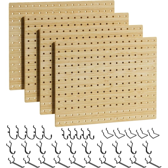 Bamboo Peg Board, Eco-Friendly Pegboard Organizer Set with 35 Hooks – Wall Mounted Storage Rack for Kitchen, Tools, Crafts, Garage & Office – Pegboards System for Home Organization
