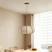 Booniture 14.7 Inch Pumpkin Fabric Pendant Light, Japanese Style Lantern Ceiling Lamp, Adjustable Hanging Light for Living Room Bedroom Dining Room Natural