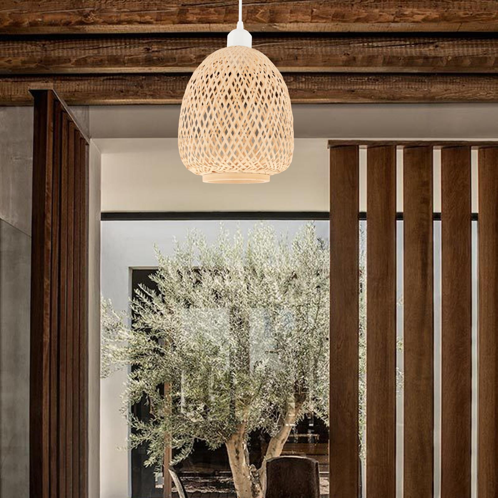 Bamboo Pendant Light Fixtures, Natural Material Bamboo Chandelier, Hand Woven Rattan Pendant Light for Kitchen Island, Living Room, Dining Room