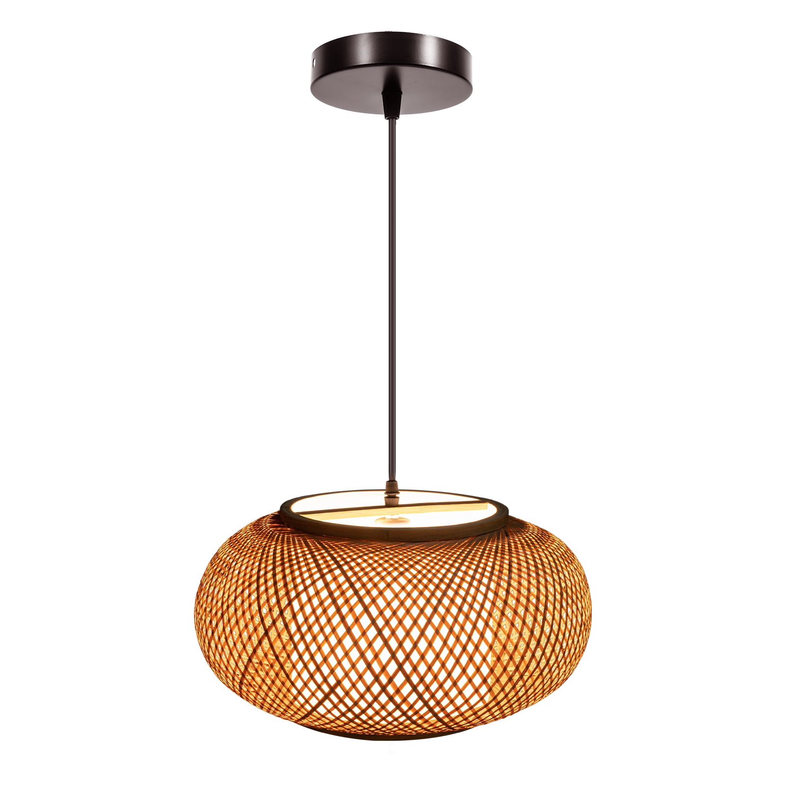 Bamboo Pendant Light Rattan Light Fixture Ceiling, Hand Woven Rattan Domed Shape Woven Light Boho Chandelier with Adjustable Cord for Bedroom Living Room Study Room 16inch