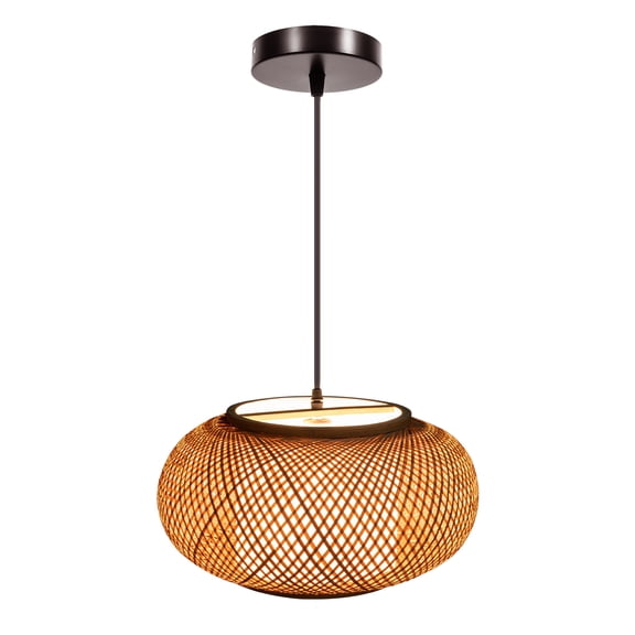 Bamboo Pendant Light Rattan Light Fixture Ceiling, Hand Woven Rattan Domed Shape Woven Light Boho Chandelier with Adjustable Cord for Bedroom Living Room Study Room 16inch
