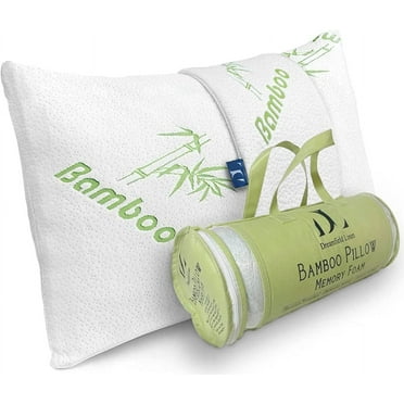 Bamboo Pillow Queen Size - Adjustable -Shredded Memory Foam +1 Extra Cover for Sleeping Ultra Soft/Firm, Cool, Breathable & Zippered, Relieves Neck Pain, Snoring & Asthma, Back/Stomach/Side Sleepers