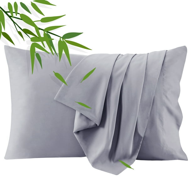 Bamboo Pillowcase Bedding Pillow Cases Queen Pillow Case Set of 2 Cooling Bed Pillowcases with Envelope Closure Soft Cool Luxury Great for Hair Skin or Hot Sleepers Grey Queen Size