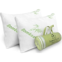 Bamboo Pillows Queen Size Set of 2 Adjustable Shredded Memory Foam for Sleeping - Ultra Soft, Cooling & Breathable Cover w/Zipper - Relieves Neck Pain and Helps w/Asthma - Back/Stomach/Side Sleeper