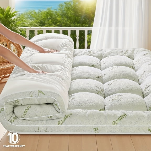 Bamboo Pillowtop Mattress Topper Pad Protector, Extra Thick Quilted Cover, Deep Pocket 8-21", Twin Full Queen King Sizes, Multiple Colors