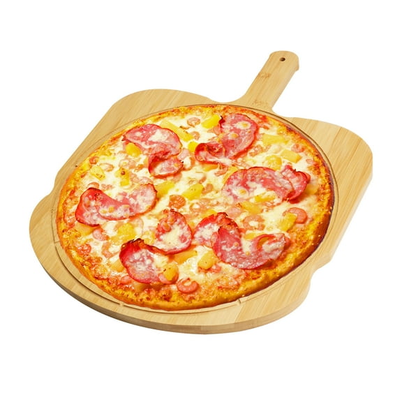 Bamboo Pizza Peel, 10 & 12 inch Pizza Cutting Board with 8 Slice Grooves, Pizza Spatula Paddle Pizza Boards with Handle, Pizza Oven Accessories for Baking Homemade (10 inch)