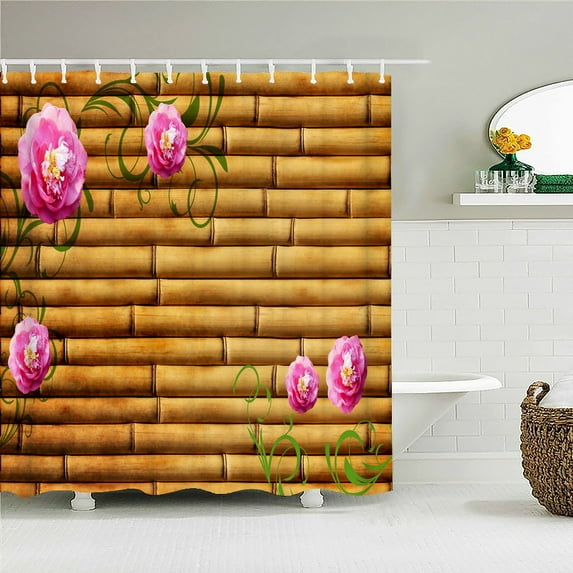 Bamboo Plant Flower Shower Curtain 3D Printing Fabric Polyester Bathroom Curtains with Home Decoration 180*180cm