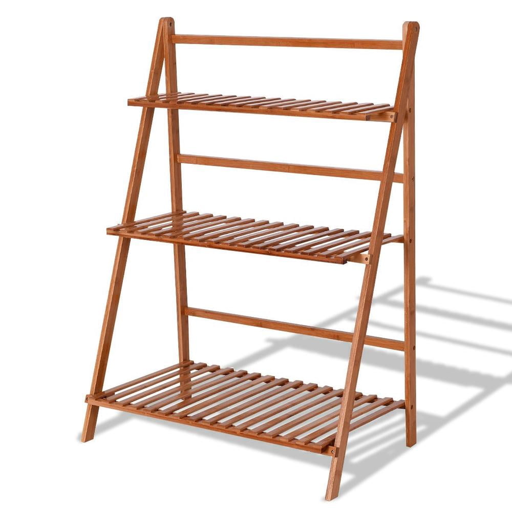 Bamboo Plant Stand 3 Tiers Foldable Flower Pot Shelf Indoor Outdoor ...