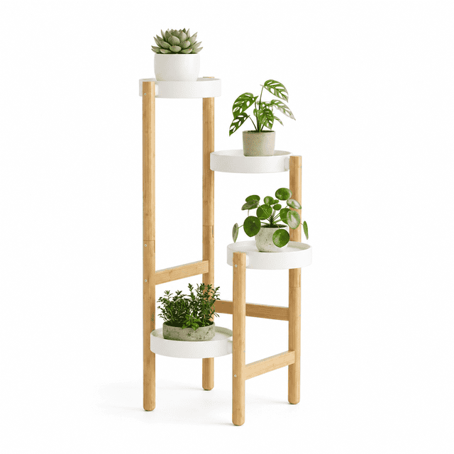 Bamboo Plant Stand Indoor, 4 Tier Tall Narrow Plant Shelf for Multiple ...