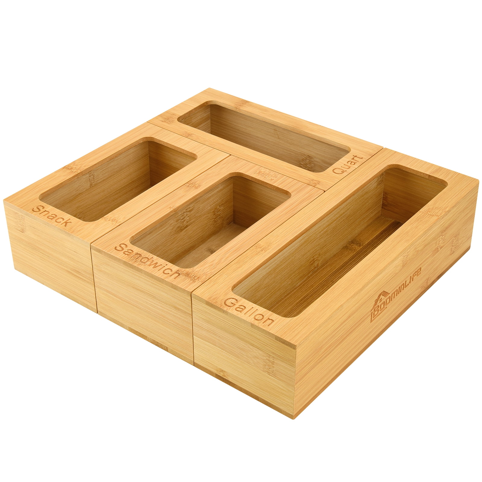 Bamboo Plastic Bag Organizer Boxes for Kitchen Drawers, 4 Pcs Set