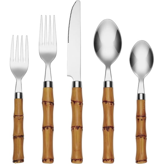 Bamboo Plastic Handle 20-Piece Silverware Set for 4, dishwasher safe