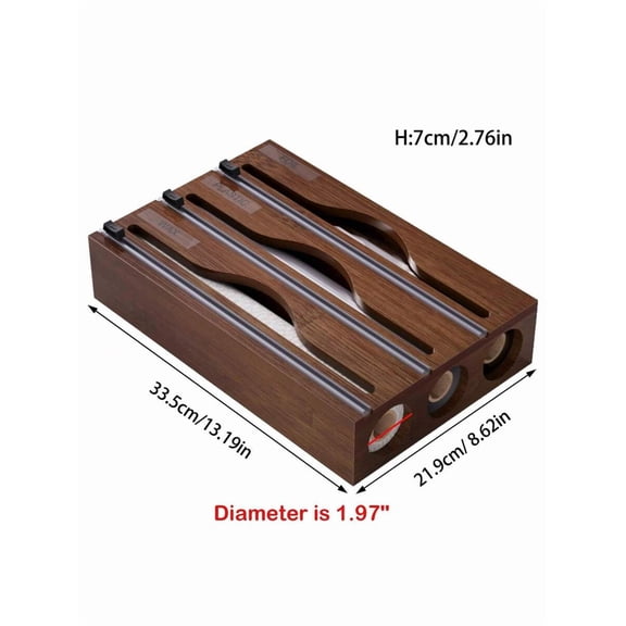 Bamboo Plastic Wrap Dispenser, Kitchen Organizer for Aluminum Foil and Plastic Wrap, Wall Mounted Food Wrap Storage Box Cutter Multi Roll Holder Khaki