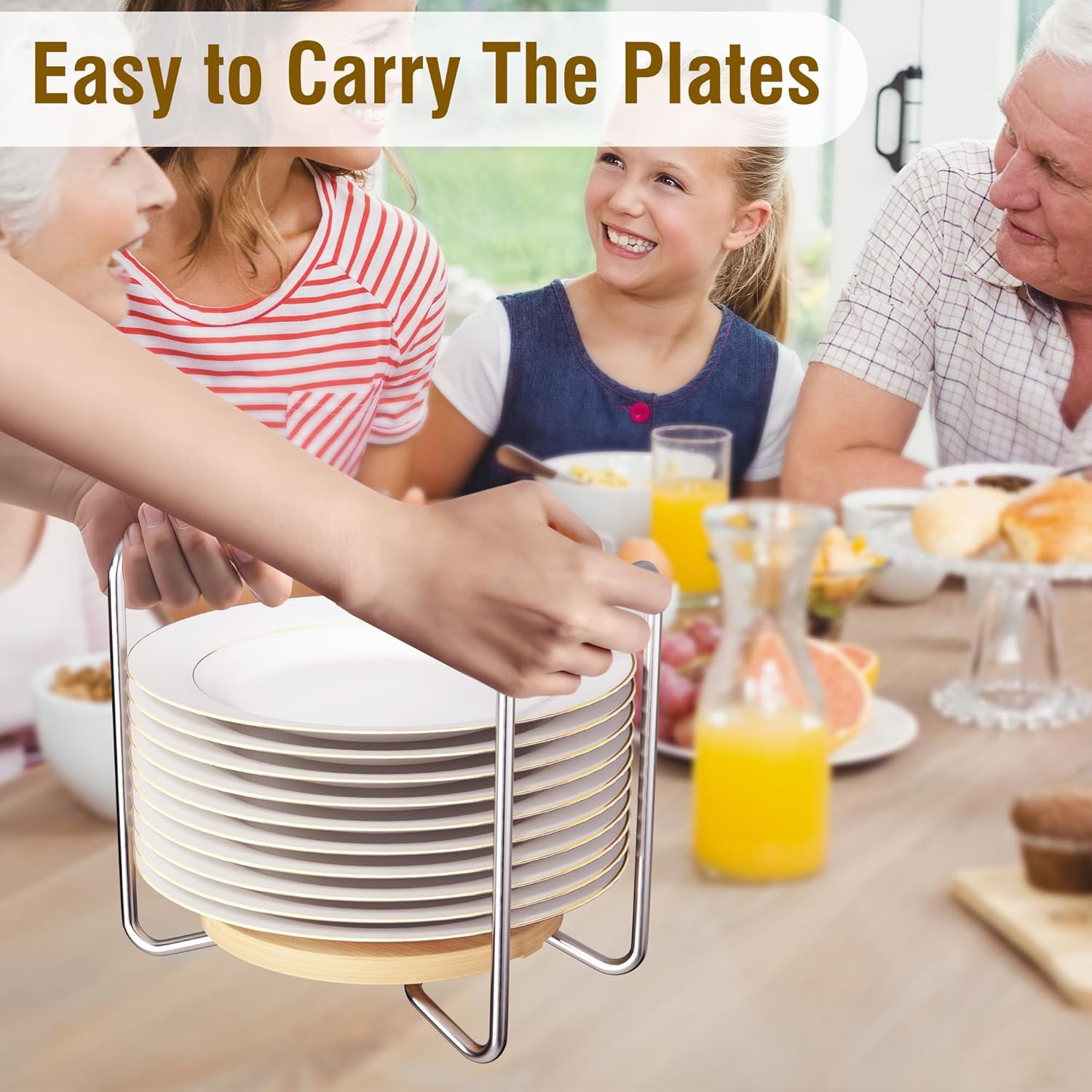 Bamboo Plate Holder for Kitchen Drawers - Adjustable Stainless Steel ...