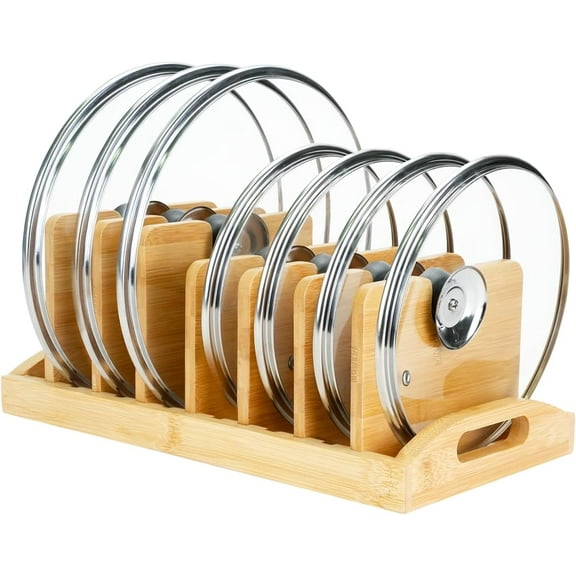 Bamboo Pot Lid Organizer,Pot Lid Holder Pot and Pan Organizer Drawer Organizer for Pot Lids,Pans, Cutting Boards & Baking Sheets, Dinner Plates
