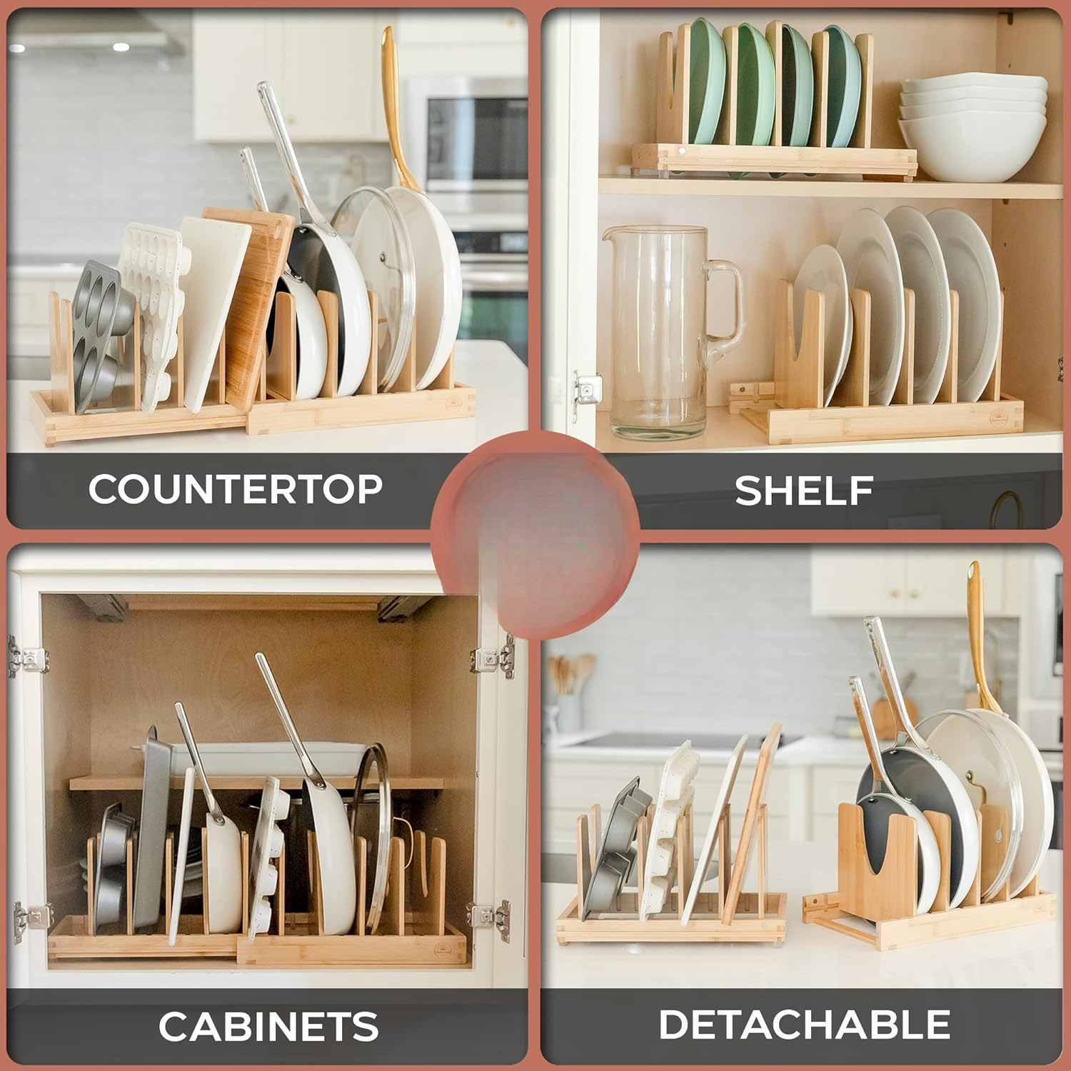 Bamboo Pot and Pan Organizer for Cabinets, Under-Cabinet 2-in-1 ...