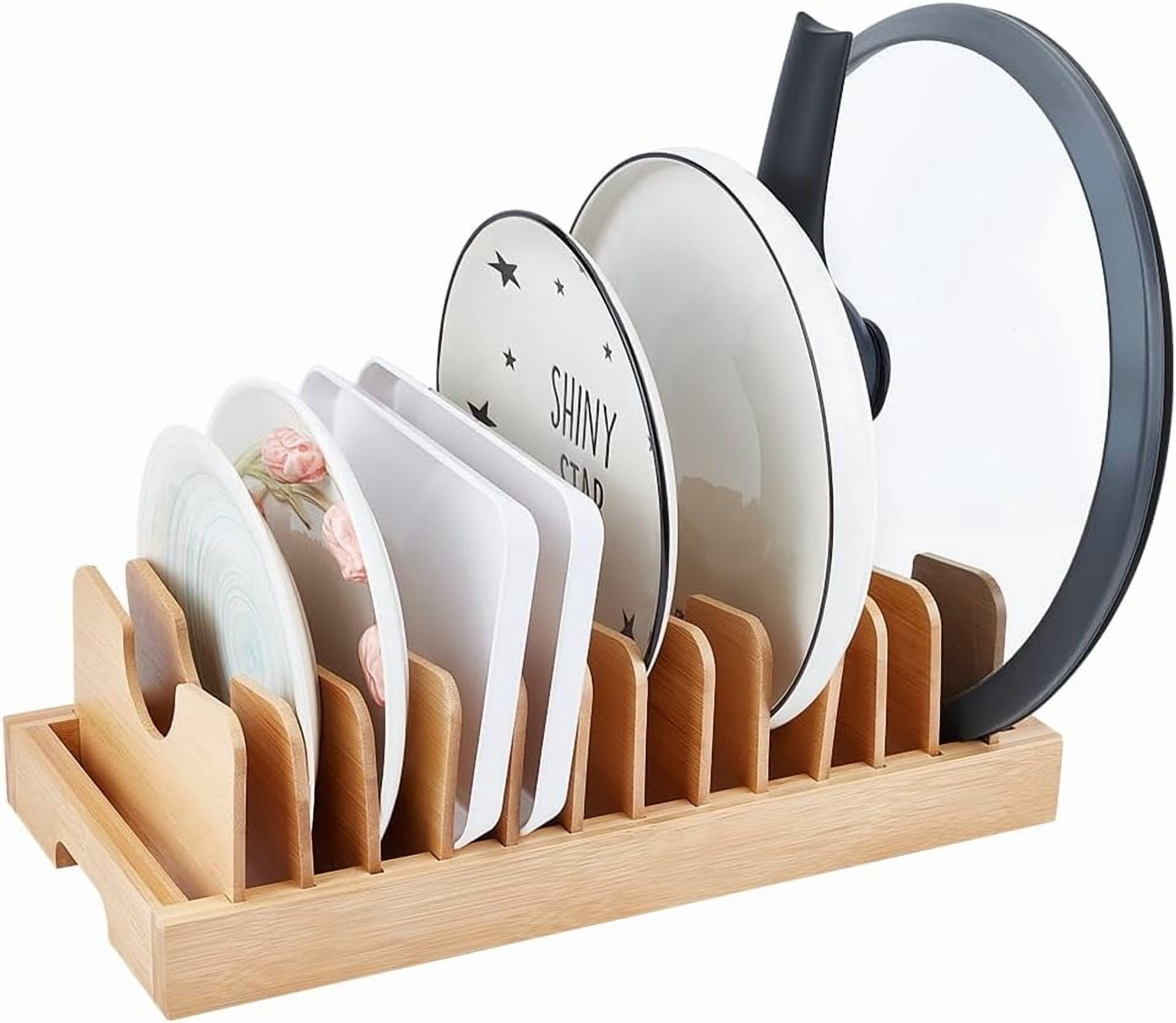 Plat Table Rack Bamboo Pot Pan Organizer Pot Lid Organizer Holder Rack with 13 ...