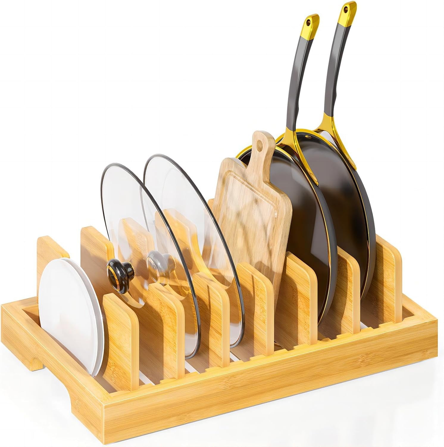 Bamboo Pot and Pan Organizer, Pot Lid Organizer Holder Rack for ...