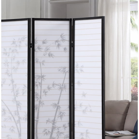 Bamboo Print 4-Panel Framed Room Screen/Divider, Black,