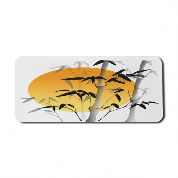 Bamboo Print Computer Mouse Pad, Bamboos Across the Sun Aesthetic Japanese Culture Lifestyle, Rectangle Non-Slip Rubber Mousepad X-Large, 35" x 15" Gaming Size, Orange Black White, by Ambesonne