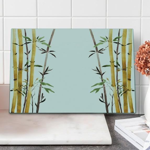 Bamboo Print Cutting Board, Bamboo Grove Calm Your Mind Slow down Relax Hand Drawn Style Art, Decorative Tempered Glass Cutting and Serving Board, Large Size, Cream Brown White, by Ambesonne