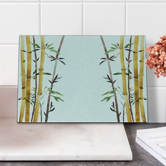 Bamboo Print Cutting Board, Bamboo Grove Calm Your Mind Slow down Relax Hand Drawn Style Art, Decorative Tempered Glass Cutting and Serving Board, Small Size, Cream Brown White, by Ambesonne