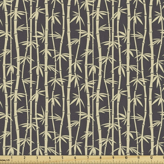 Bamboo Print Fabric by the Yard, Simplistic Foliage Composition in Earthy Tones Chinese Oriental, Decorative Upholstery Fabric for Sofas and Home Accents, 1 Yard, Beige and Charcaol Grey by Ambesonne