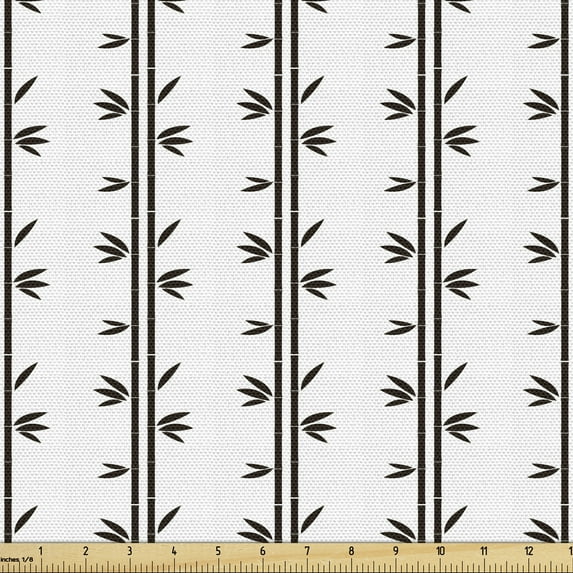 Ambesonne Asian Print Fabric by the Yard Upholstery, Botanical Leaves Art, 5 Yards, Dark Brown and White