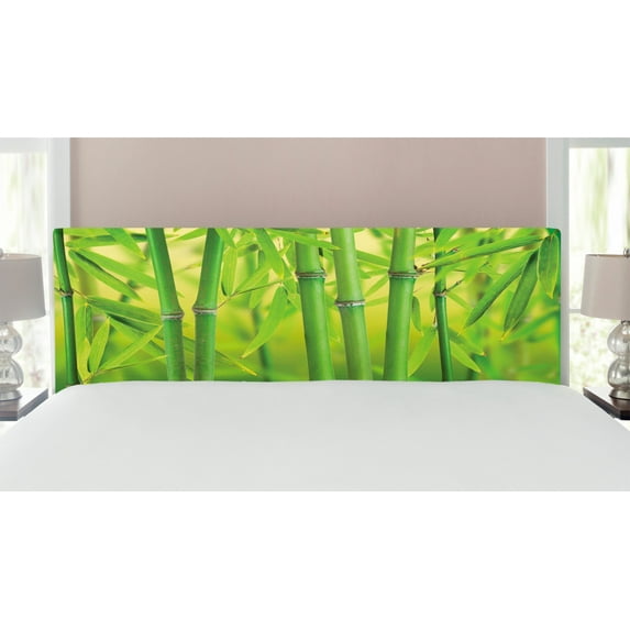 Bamboo Print Headboard, Close up of Bamboo Sprouts Stems Nature in Tropical Rain Forest Wildlife Feng Shui, Upholstered Decorative Metal Bed Headboard with Memory Foam, King Size, Green, by Ambesonne