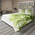 thumbnail image 1 of Bamboo Print Sheet Set, Bamboo Leaf Illustration for Wellbeing Health Fresh Purity Tranquil Art, Fitted and Flat Sheet with Pillowcases Bedding Accent 4 Piece Set, Calking, Green White, by Ambesonne, 1 of 4