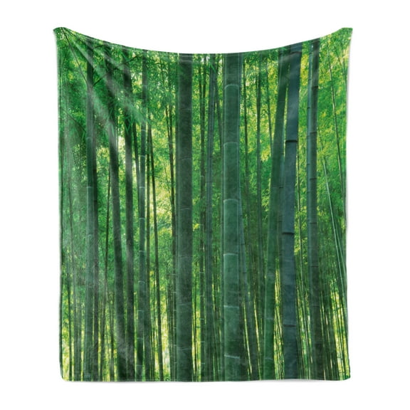 Bamboo Print Soft Flannel Fleece Blanket, Oriental Exotic Bamboo Trees in the Rainforest Horizontal Jungle Stalk Nature View, Cozy Plush for Indoor and Outdoor Use, 50" x 70", Green, by Ambesonne