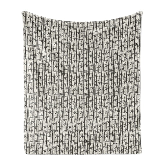 Bamboo Print Soft Flannel Fleece Throw Blanket, Japanese Nature Spa Theme Dark Abstract Stem Reed Silhouettes, Cozy Plush for Indoor and Outdoor Use, 50" x 60", Charcoal Grey and Cream, by Ambesonne