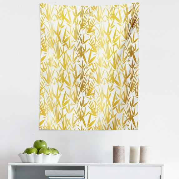 Bamboo Print Tapestry, Tropic Theme Bamboo Leaves and Outgrowing Shoots Reflecting Sun, Fabric Wall Hanging Decor for Bedroom Living Room Dorm, 5 Sizes, Earth Yellow Pale Coffee, by Ambesonne