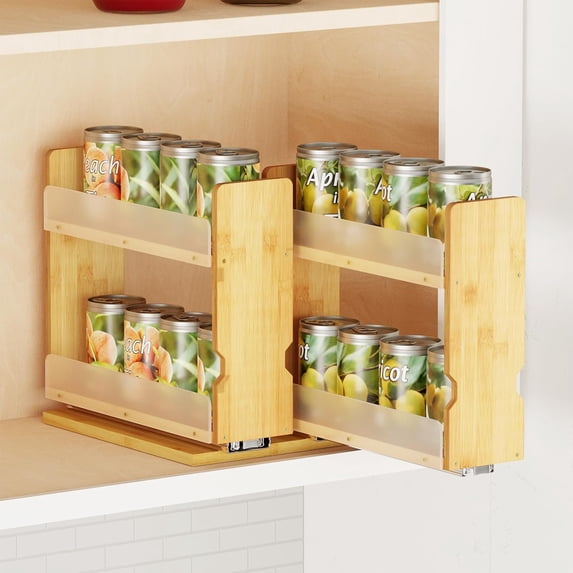 Bamboo Pull Out Spice Rack Organizer for Cabinet, Heavy Duty Slide Out ...