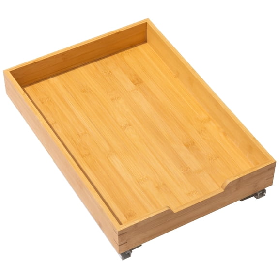 Bamboo Wooden Pull out Cabinet Organizer - 14"W x 21"D, Bamboo Tray and Heavy Gauge Metal Rails, Fits 15.25" Cabinet Opening