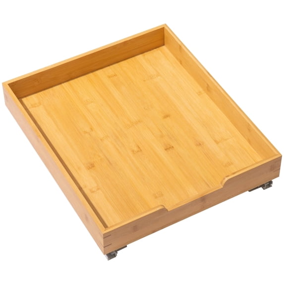 Bamboo Wooden Pull out Cabinet Organizer - 17"W x 21"D, Bamboo Tray and Heavy Gauge Metal Rails, Fits 18.25" Cabinet Opening