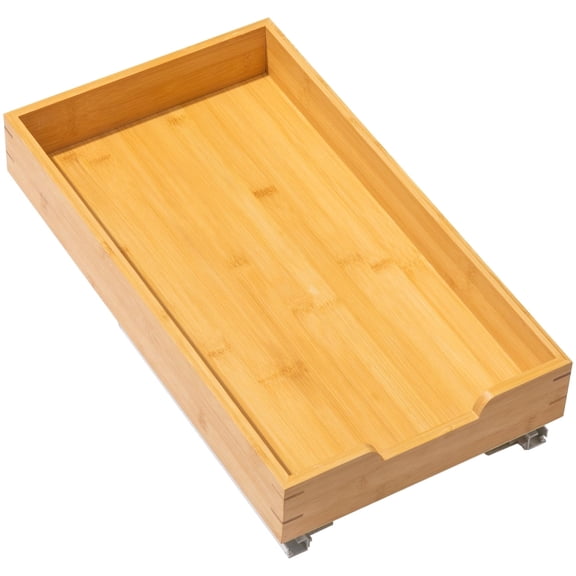Bamboo Wooden Pull out Cabinet Organizer - 11"W x 21"D, Bamboo Tray and Heavy Gauge Metal Rails, Fits 12.25" Cabinet Opening