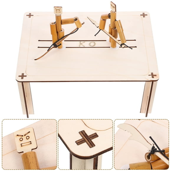 Bamboo Puppet Theater Set Wooden Fighting Table & Puppets for Kids Storytelling Play