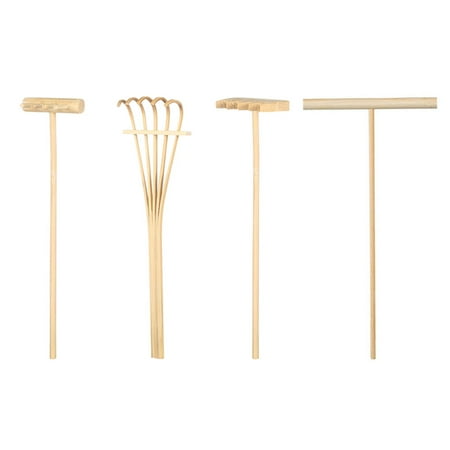 Bamboo Rakes for Sand Smoothing Craft Supplies Set of 4 Mini Rakes for Decoration Beige Synthetic