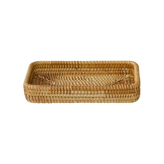 Bamboo Rattan Woven Storage Basket, Rectangular Fruit Bread Tray, Wicker Woven Basket for Home Decor, Multifunctional Storage Basket for Organizing Tabletop Bathroom Kitchen