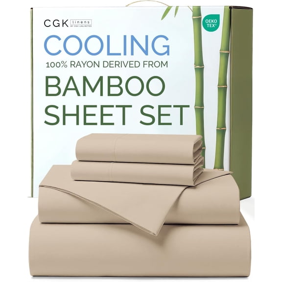 Bamboo Rayon Cooling Sheets Queen Set with 18 Inch Deep Pockets in Wheat
